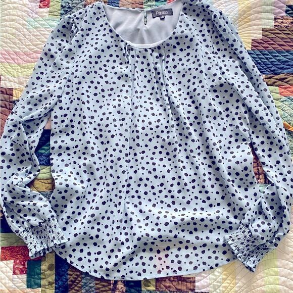 🌞 Blue Polka Dot Blouse - Picture 1 of 3